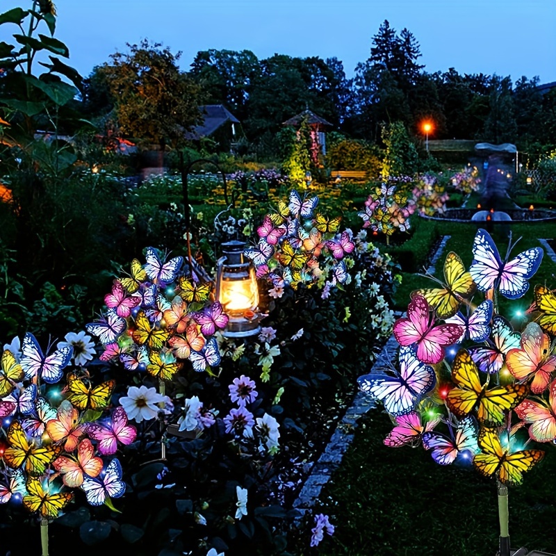 Smart Garden Ornaments - พลังงานแสงอาทิตย์ LED สวนผีเสื้อไฟกันน้ําที่มีสีสันโคมไฟสนามหญ้ากลางแจ้งสําหรับลานลานเทศกาลคริสต์มาสตกแต่งหลังคา