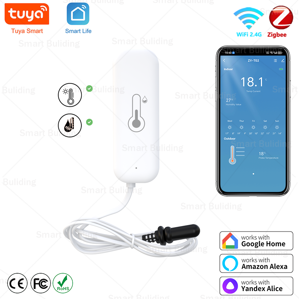Smart Garden Click And Grow - ทูยา ซิกบีไวไฟเซ็นเซอร์วัดอุณหภูมิและความชื้นพร้อมโพรบภายนอกความแม่นยำสูงสมาร์ทไลฟ์รีโมทมอนิเตอร์สำหรับพืช ตู้ปลา สระว่ายน้ำ