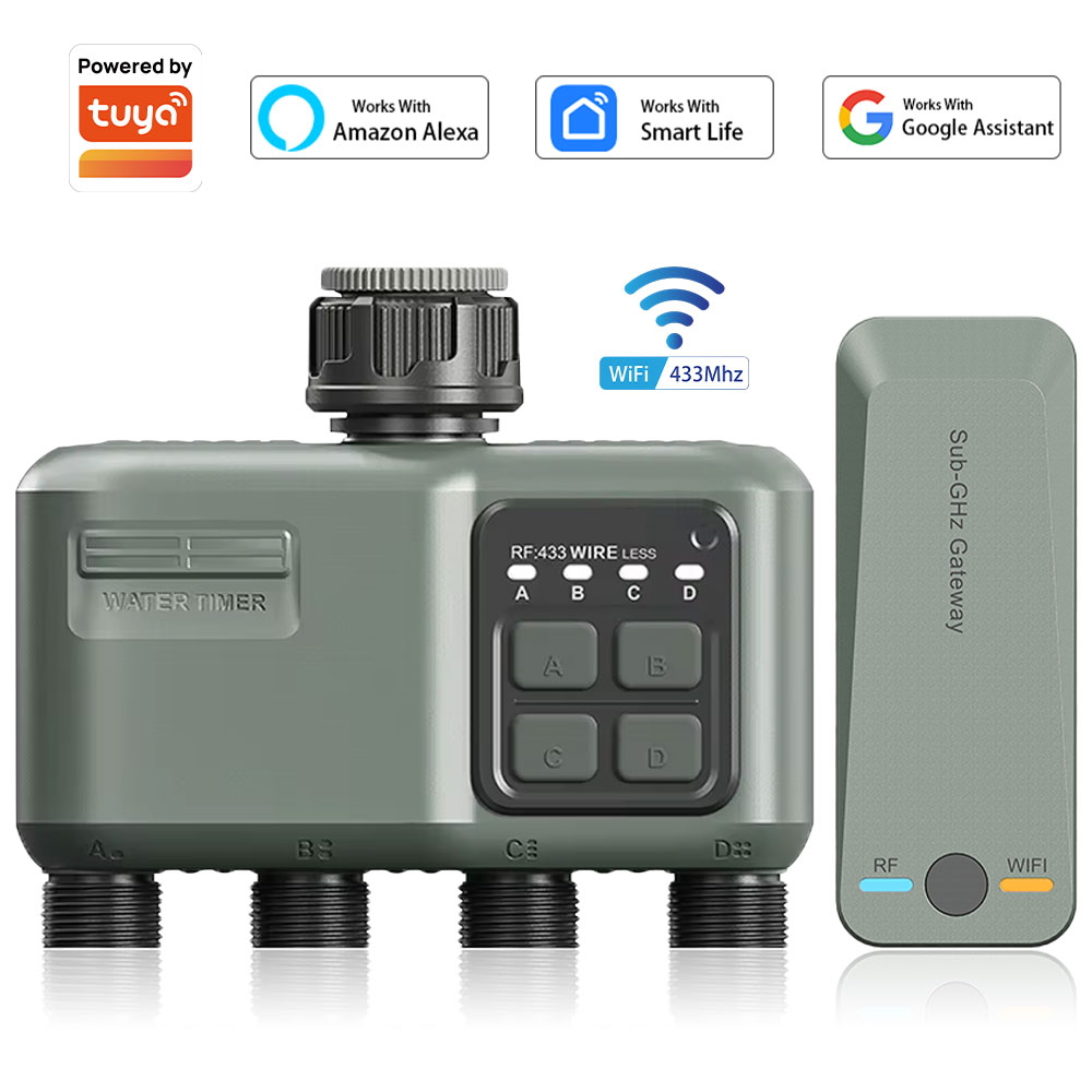 Smart Garden Sprinkler System - ตัวตั้งเวลาควบคุมการรดน้ำแบบตั้งโปรแกรมได้ 4 ช่อง สำหรับสายยางรดน้ำสวน พร้อมระบบหน่วงเวลาเมื่อมีฝนตก/ระบบรดน้ำอัตโนมัติ ระบบชลประทานแบบดิจิตอลสำหรับสนามหญ้า